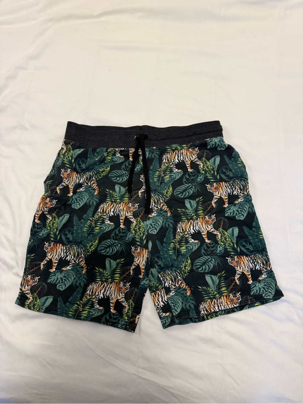 No Boundaries Black Tiger & Jungle Print Drawstring Shorts
